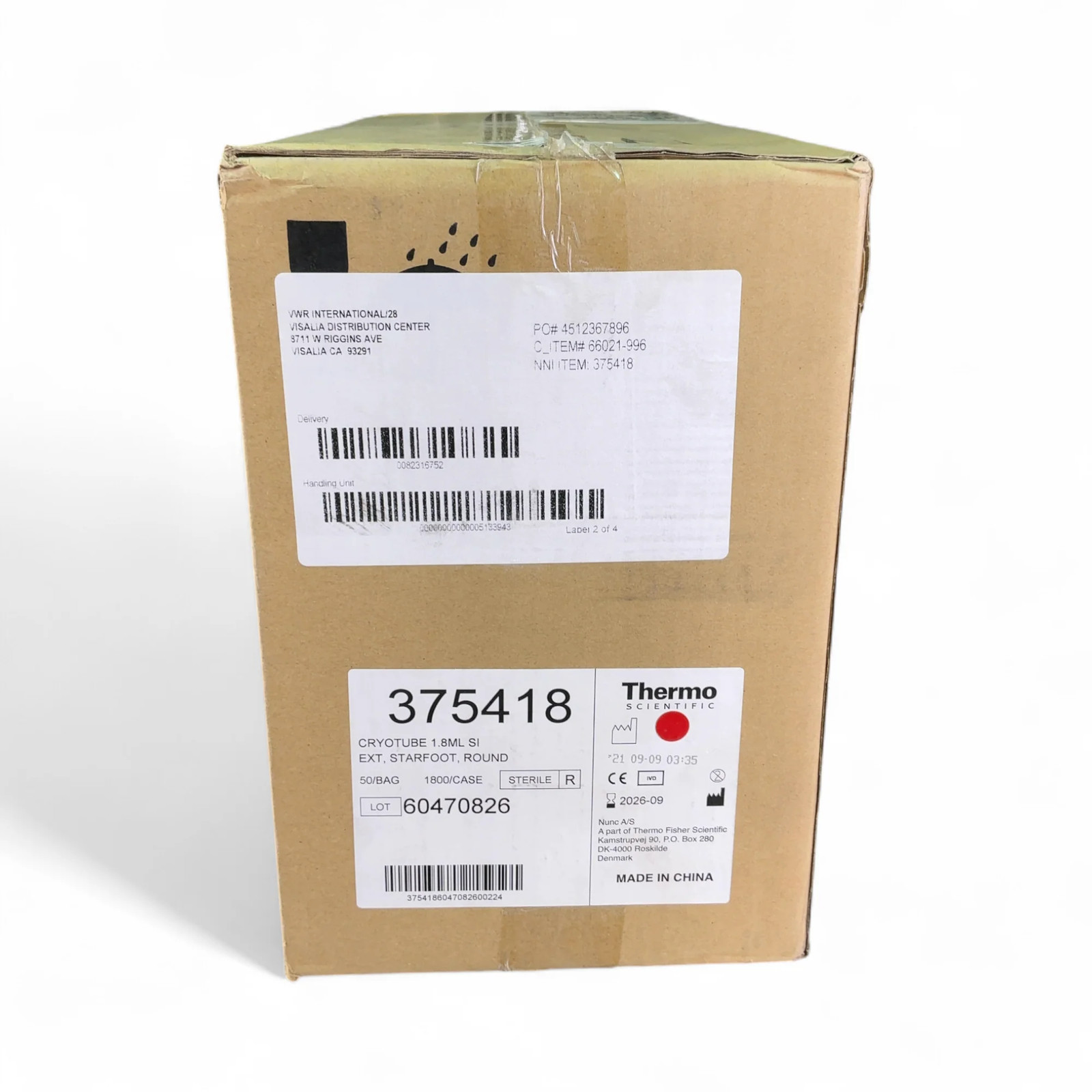 Thermo Scientific 1800x Nunc CryoTube 1.8mL Round StrFt Vials 375418, Exp 2026-9