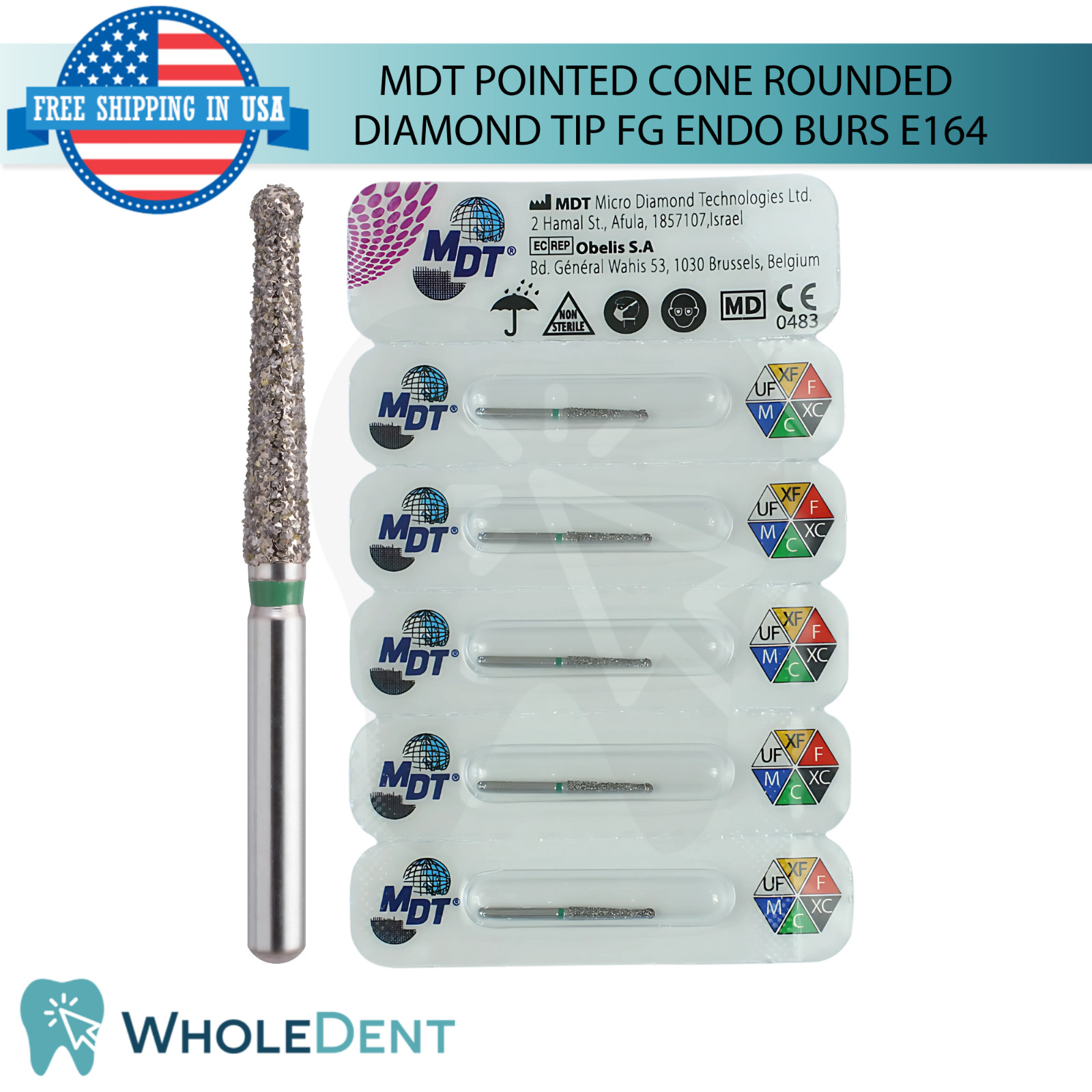 Dental MDT FG End0 Burs Pointed Cone With Rounded Diamond Tip E164 Coarse Grit