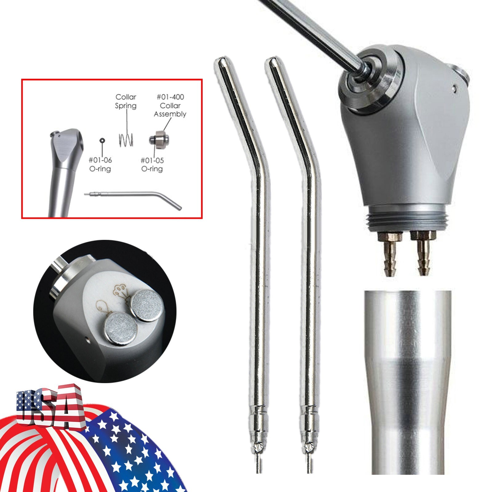 Air Water Spray Triple Way Syringe Handpiece w/ 2 Nozzles/Tips/Tubes US Dental