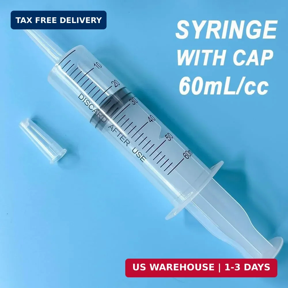 4 Pack 60mL Large Syringe for Liquid with Tip Cap, Plastic Liquid Syringes Indiv