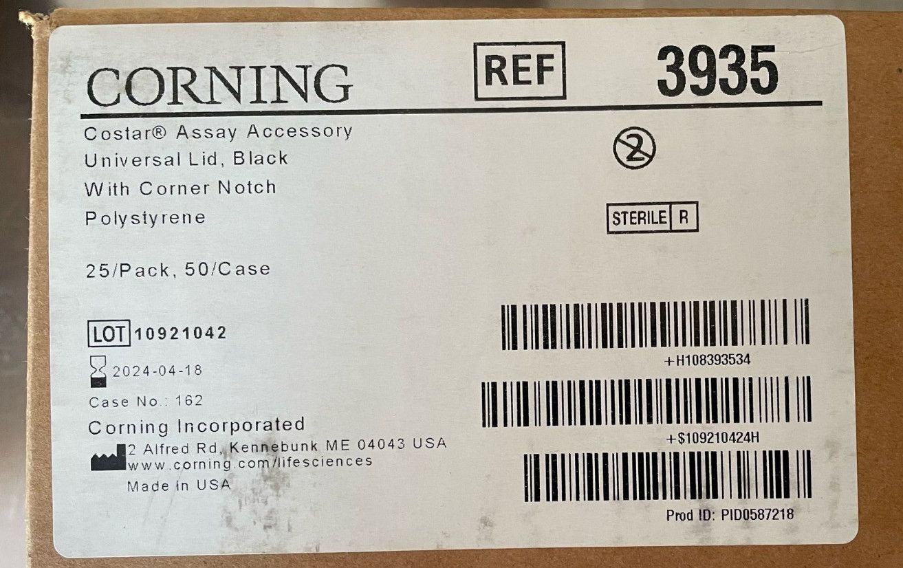 Corning Costar 3935 Universal Lid, Black (Case of 50) Brand New Selead