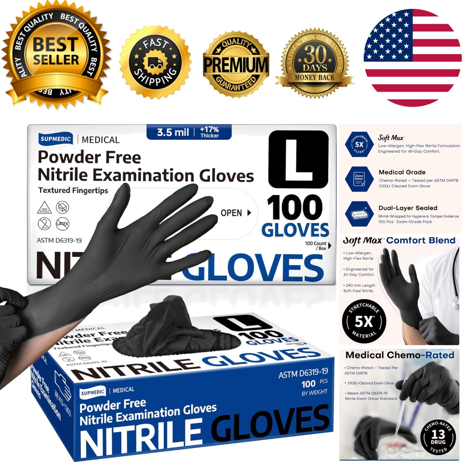 Large 100-Count Latex-Free Nitrile Gloves – Waterproof & Tear Resistant