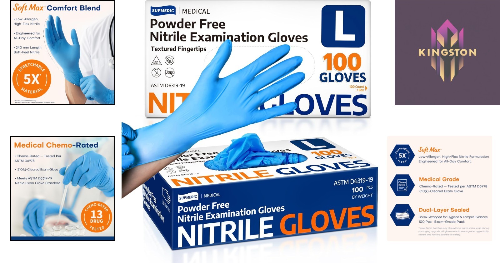 Comfort Fit Blue Nitrile Gloves, 100 Pack – Medical/ Food Safe & Dexterous