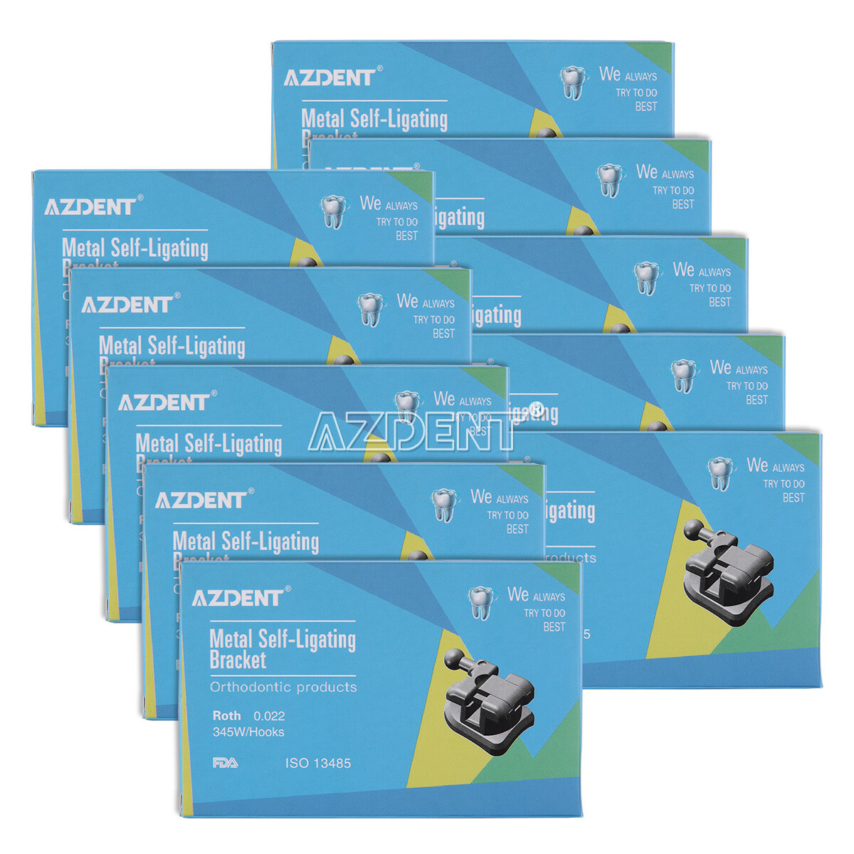 AZDENT Dental Self-Ligating Bracket Buccal Tube MBT Roth 0.022 Hooks 345/Tool