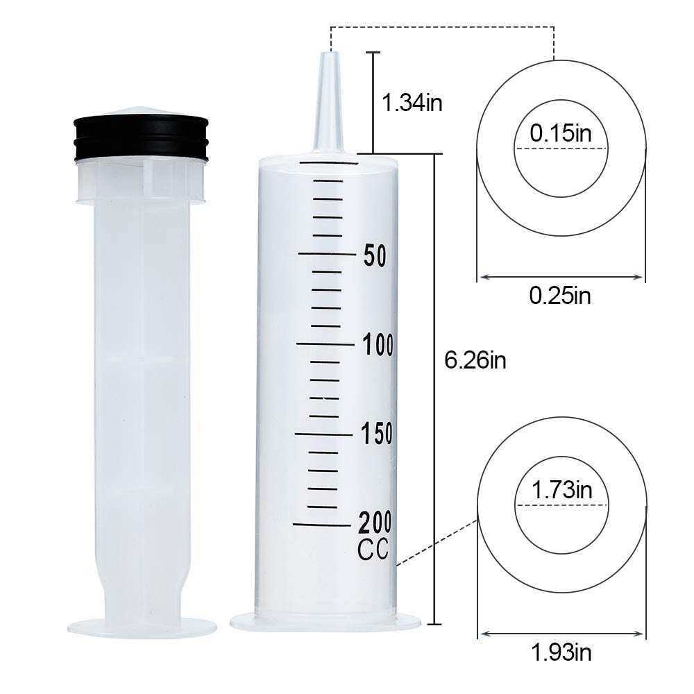4 Pack 200ml Reusable Syringes with Tip Adapters, Large Plastic Garden Syringe I