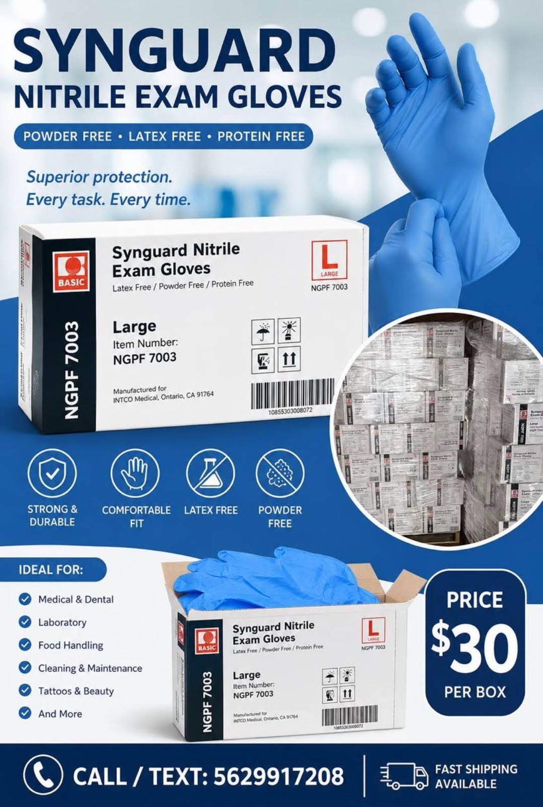 Nitrile Exam Gloves Powder-Free Latex-Free Large