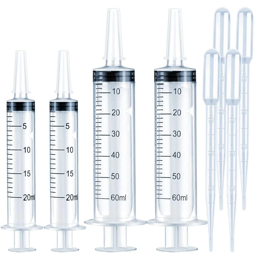 4 Pack 20ml & 60ml Plastic Syringe Large Syringes Without Needle for Scientific
