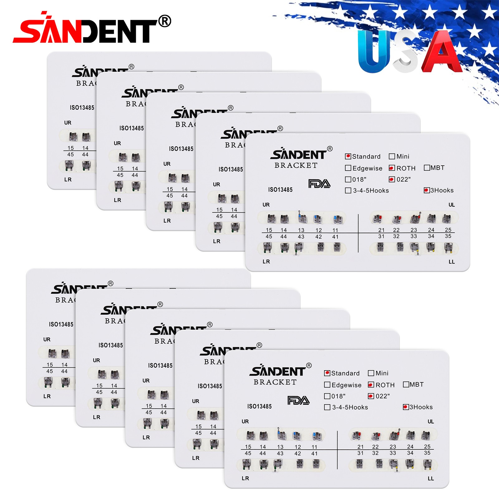 Dental Orthodontics Brackets Brace Standard Roth.022 Hooks 3 Metal 20pcs/pack DL