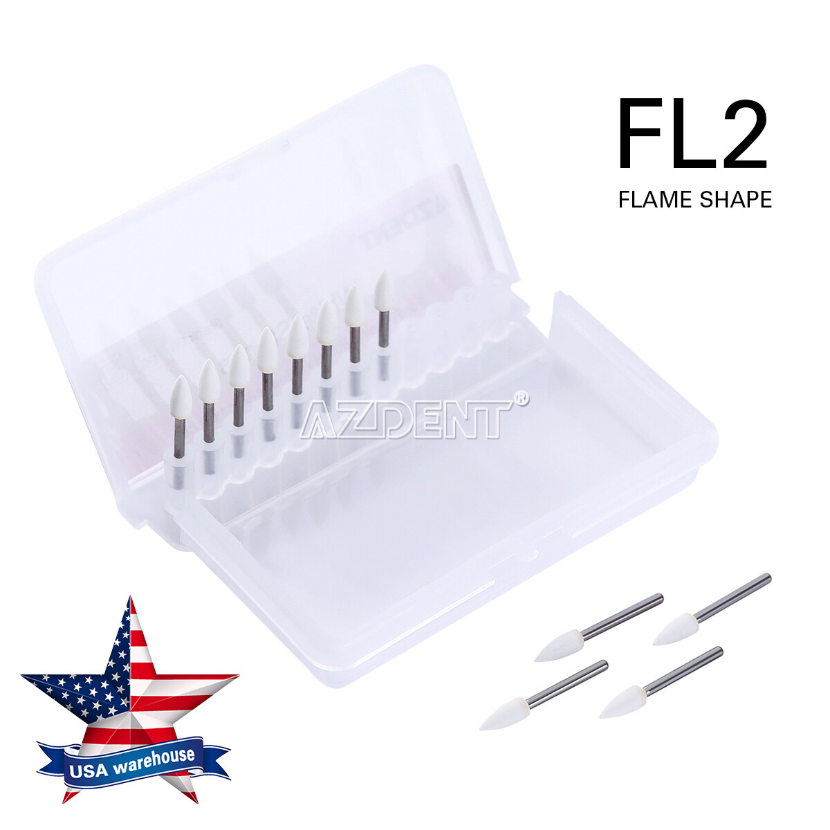 AZDENT Dental Flame White Stone Polishing FG Burs Fl2 Abrasion Point Bur