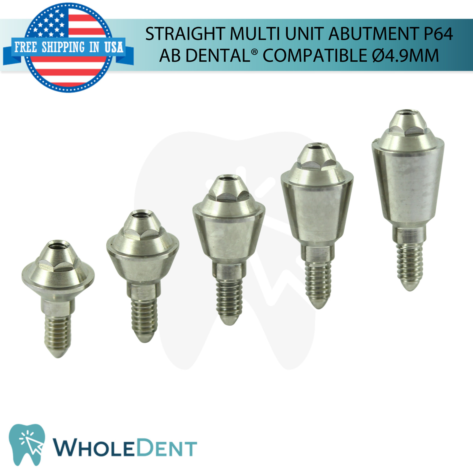 1X Multi Unit Straight Dental Prosthetic P64 Ø4.9mm Compatible with AB Dental®