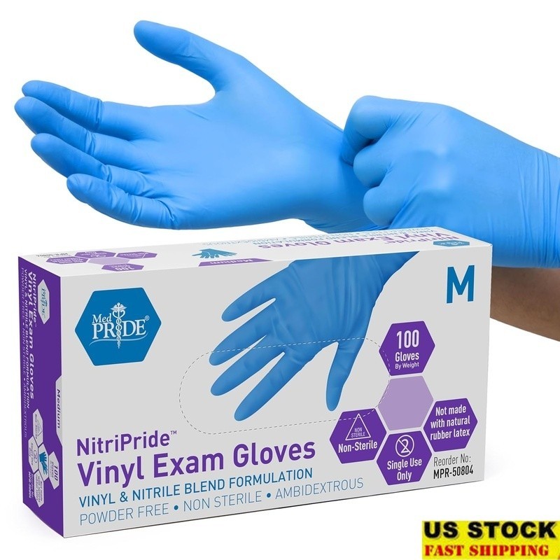 Nitrile Vinyl Blend Exam Gloves Disposable Ambidextrous Medical Food Prep 100pcs