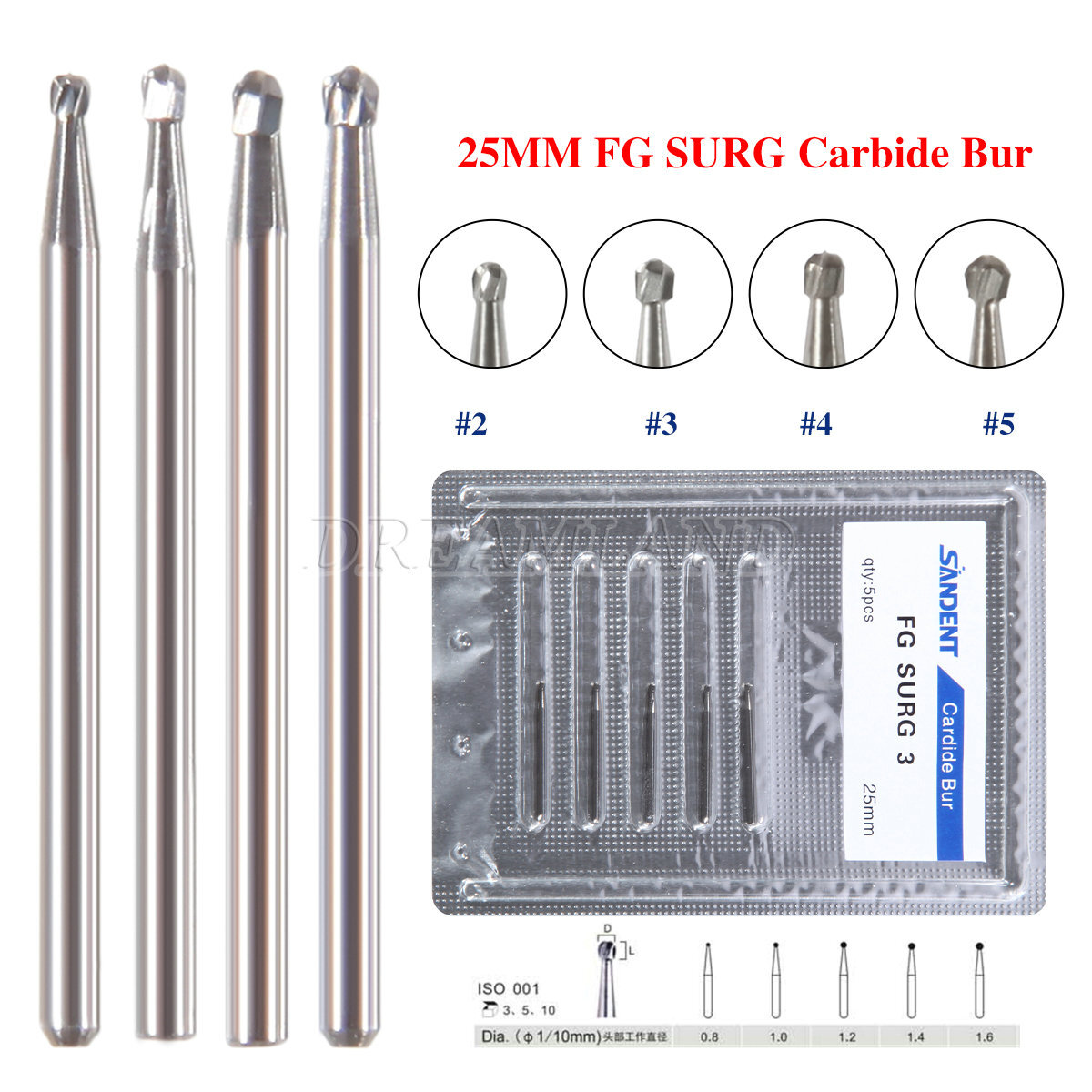 Dental 19mm/Surgical FG Burs 25mm Carbide Bur Friction Grip Round For High Speed