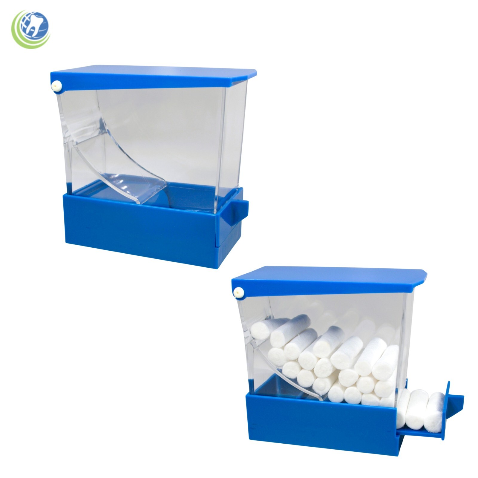 2 X Dental Cotton Roll Dispenser Holder Organizer Deluxe with pull-out tray Blue