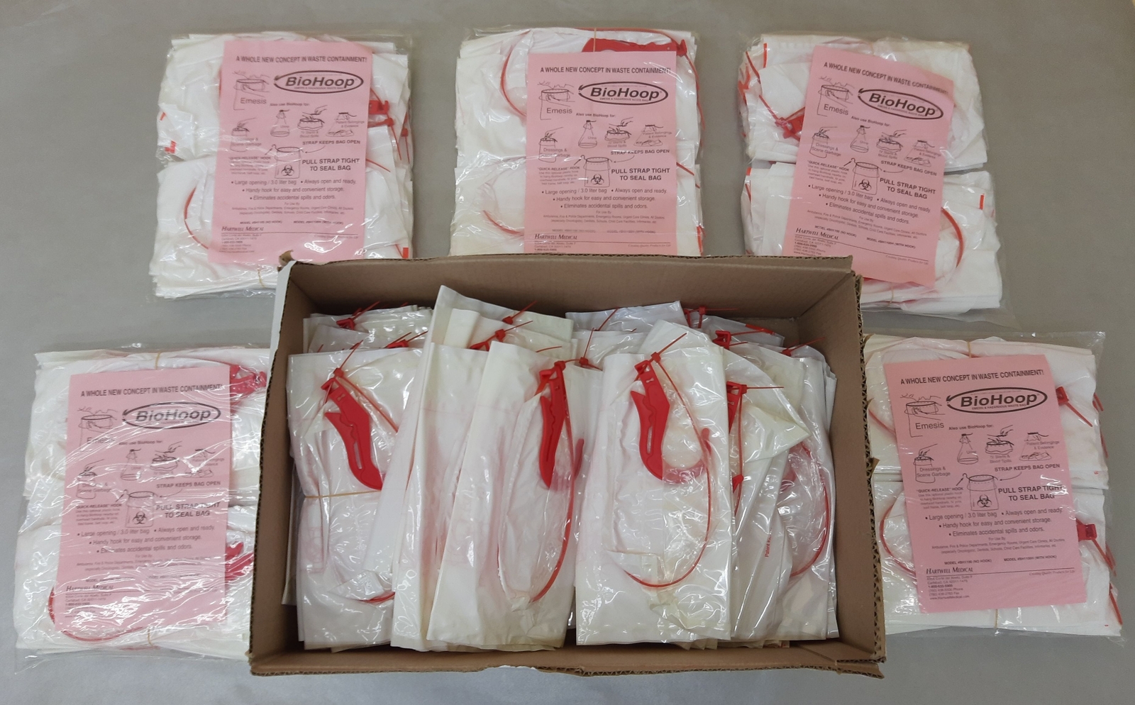 Qty 115 Hartwell Medical BioHoop Emesis & Hazardous Waste Bag With Hook BH1100H