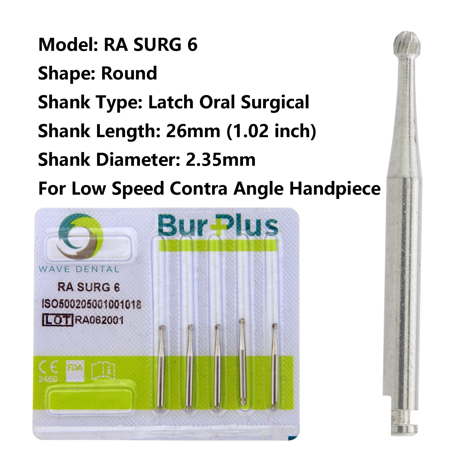 Wave Dental Burs Surgical Latch RA SURG 2 4 5 6 8 Round Carbide Burr Slow Speed