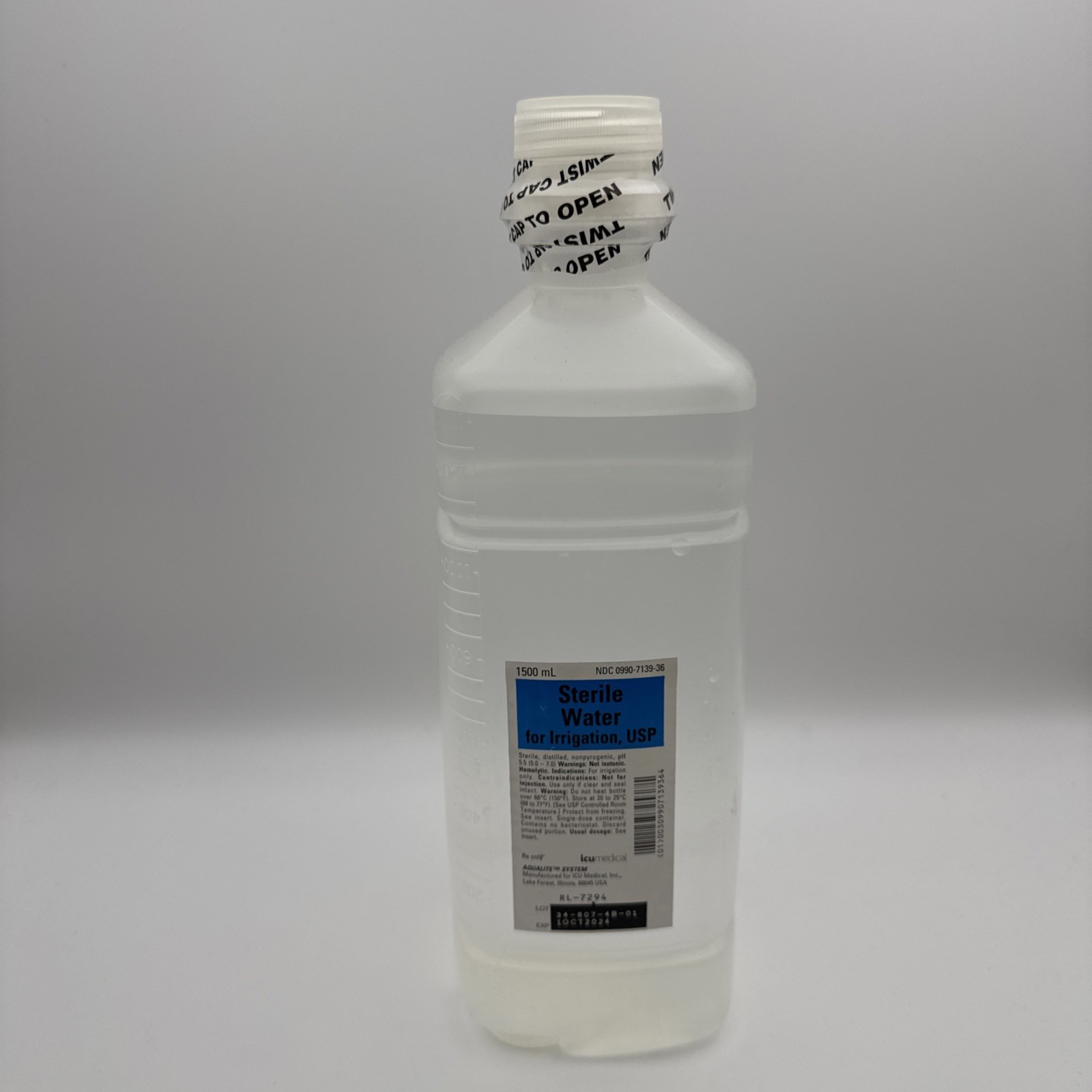 Sterile Water for Irrigation Bottle (RL-7294), Icu-Medicai, 1500ml