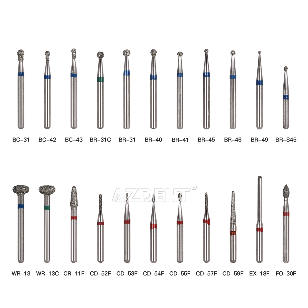 25pcs AZDENT Dental FG Diamond Burs For High Speed Handpiece Friction Grip