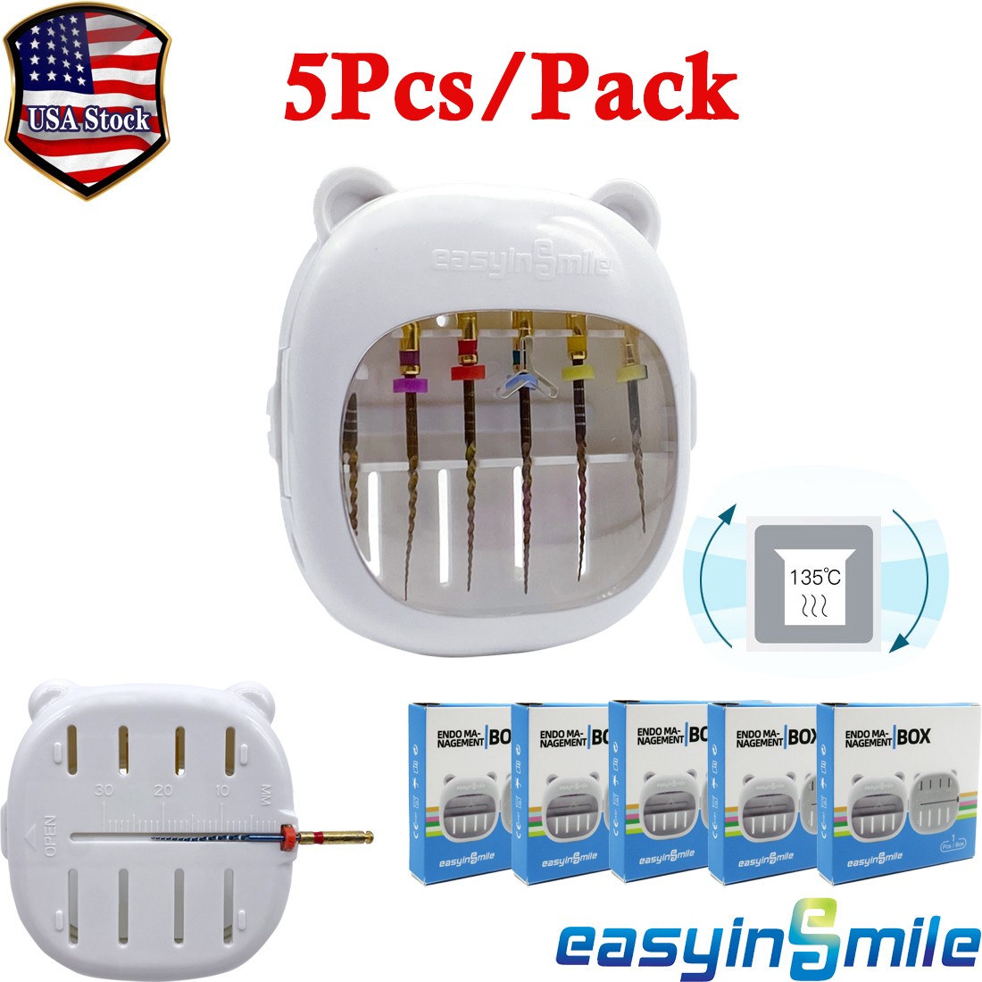 5Pc Dental Endo Rotary Files Box Root Canal File Holder Sterilization Ruler Case