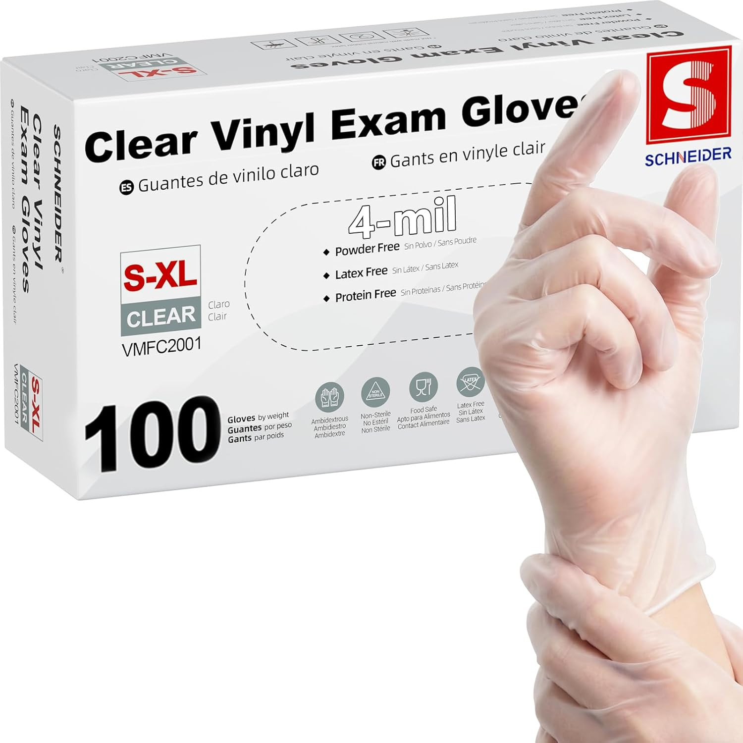 Clear Vinyl Exam Gloves, Latex-Free, Disposable Medical Gloves, Cleaning Gloves,