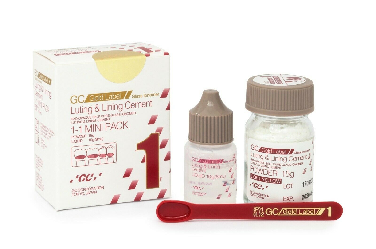 GC Gold Label Fuji 1 Mini Pack Radiopaque Luting & Lining Glass Ionomer Cement