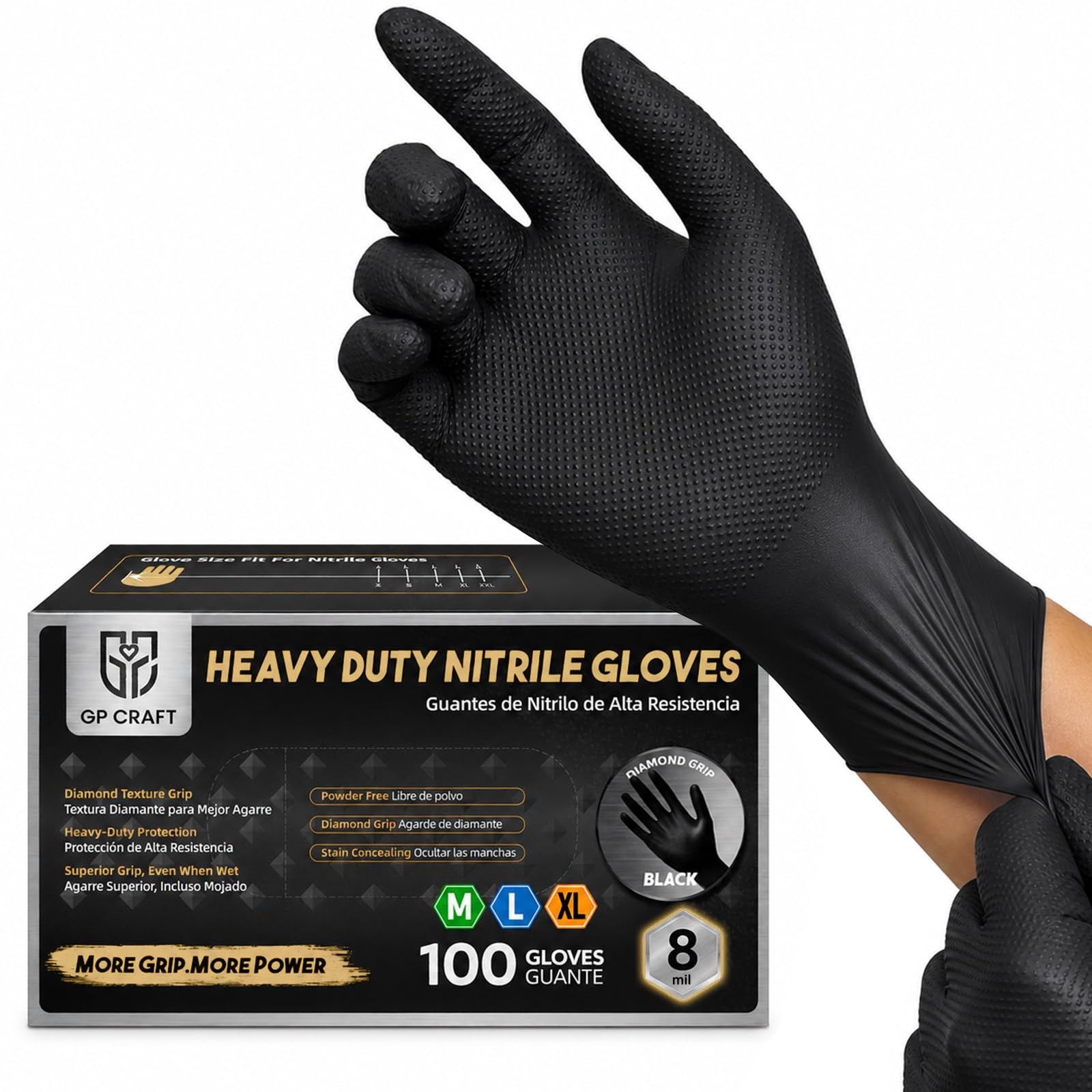 Heavy Duty Black Diamond Grip 8mil Nitrile Gloves – Industrial , Puncture & R…