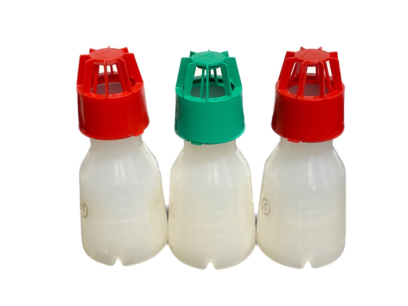 Used (3) TUNAIR 300mL Wide-Mouth PP Flasks w/ Full Baffle & 2-Pc Caps SS-2013