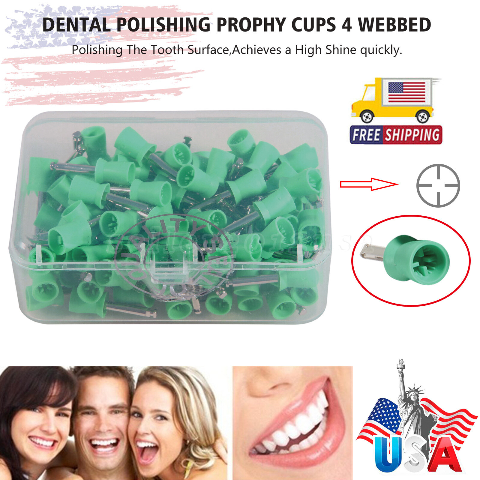 100 pieces/Box Dental Prophy Tooth Polishing Cups Brushes Rubber green color