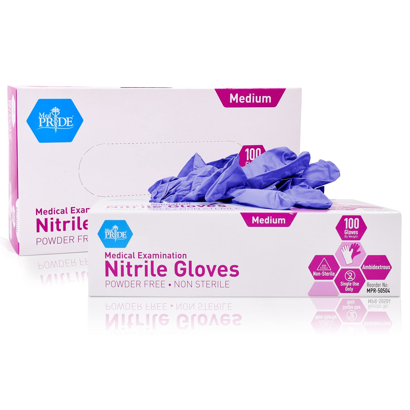 MedPride Powder-Free Nitrile Exam Gloves Iris Blue Medium Box/100