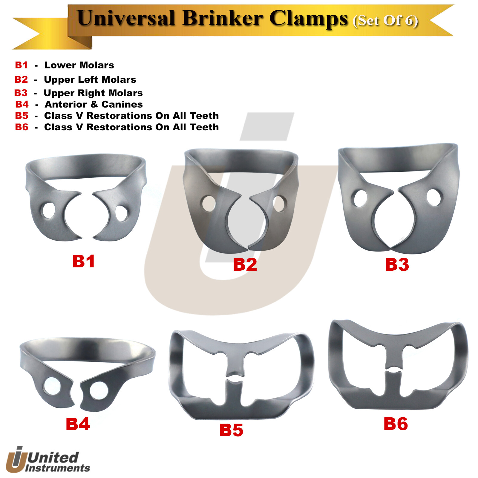 Dental Rubber Dam Brinker Clamps Universal Tissue Retractors Bicuspids Premolar