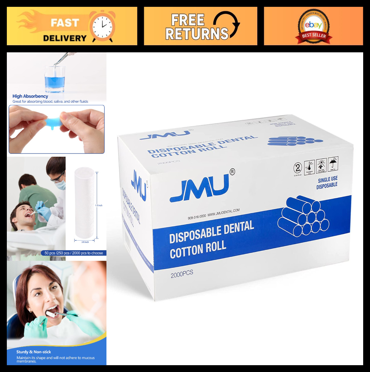 2000 Pcs Dental Cotton Rolls #2 – 1.5» Non-Sterile High Absorbent Nosebleed Sto
