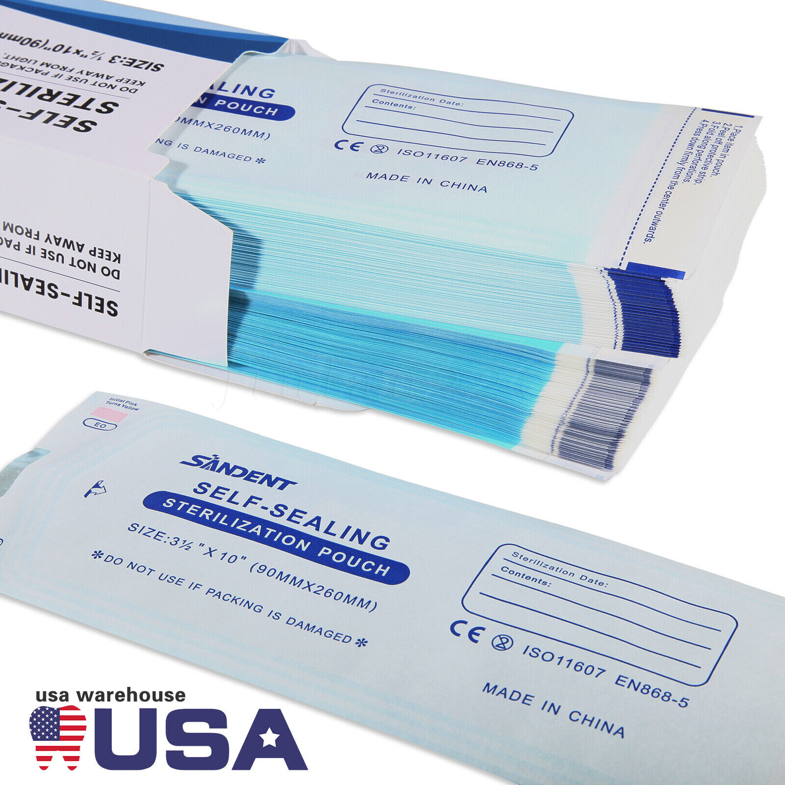 200 Self-Sealing Sterilization Pouch, 3.5″ x 10″ Paper/Blue Film (1 Box)