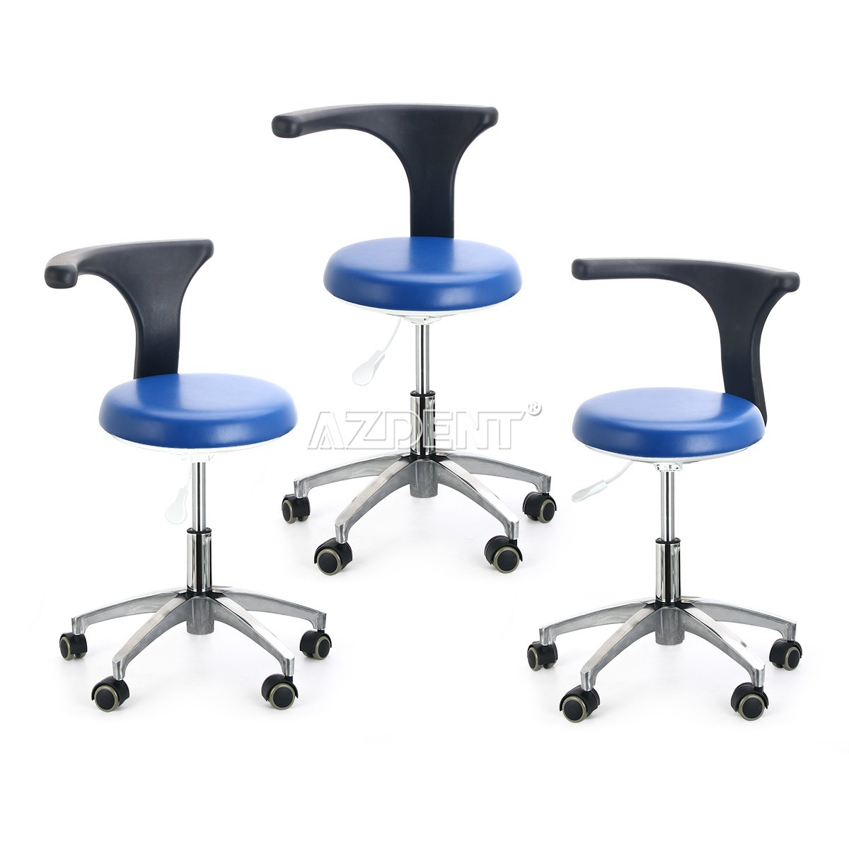 AZDENT Dental Assistant Stool Adjustable Dentist Mobile Chair PU Leather Blue