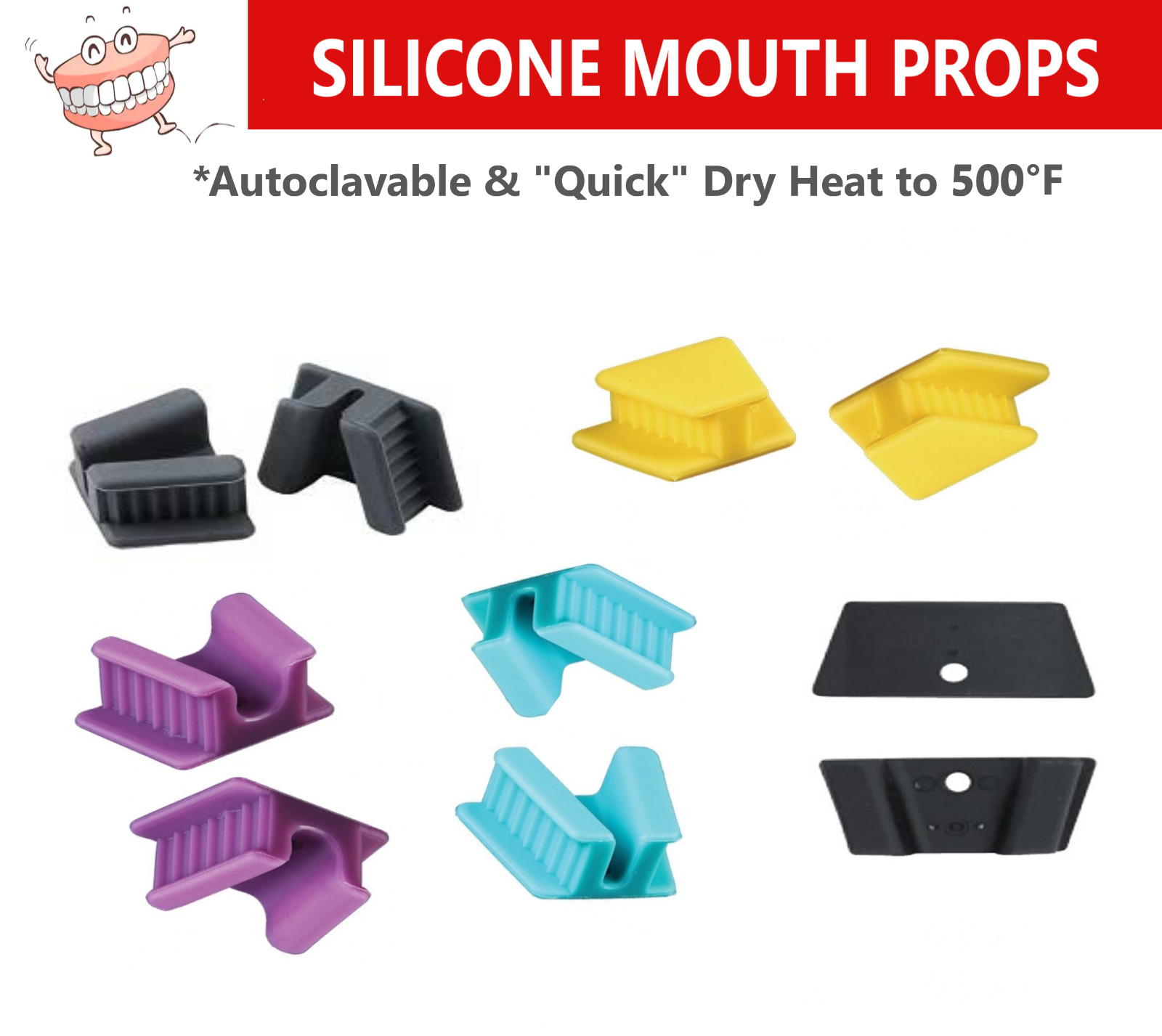 DENTAL Mouth Props, Silicone, Edentulous, Adult/Pedo Sizes, Autoclavable to 500F