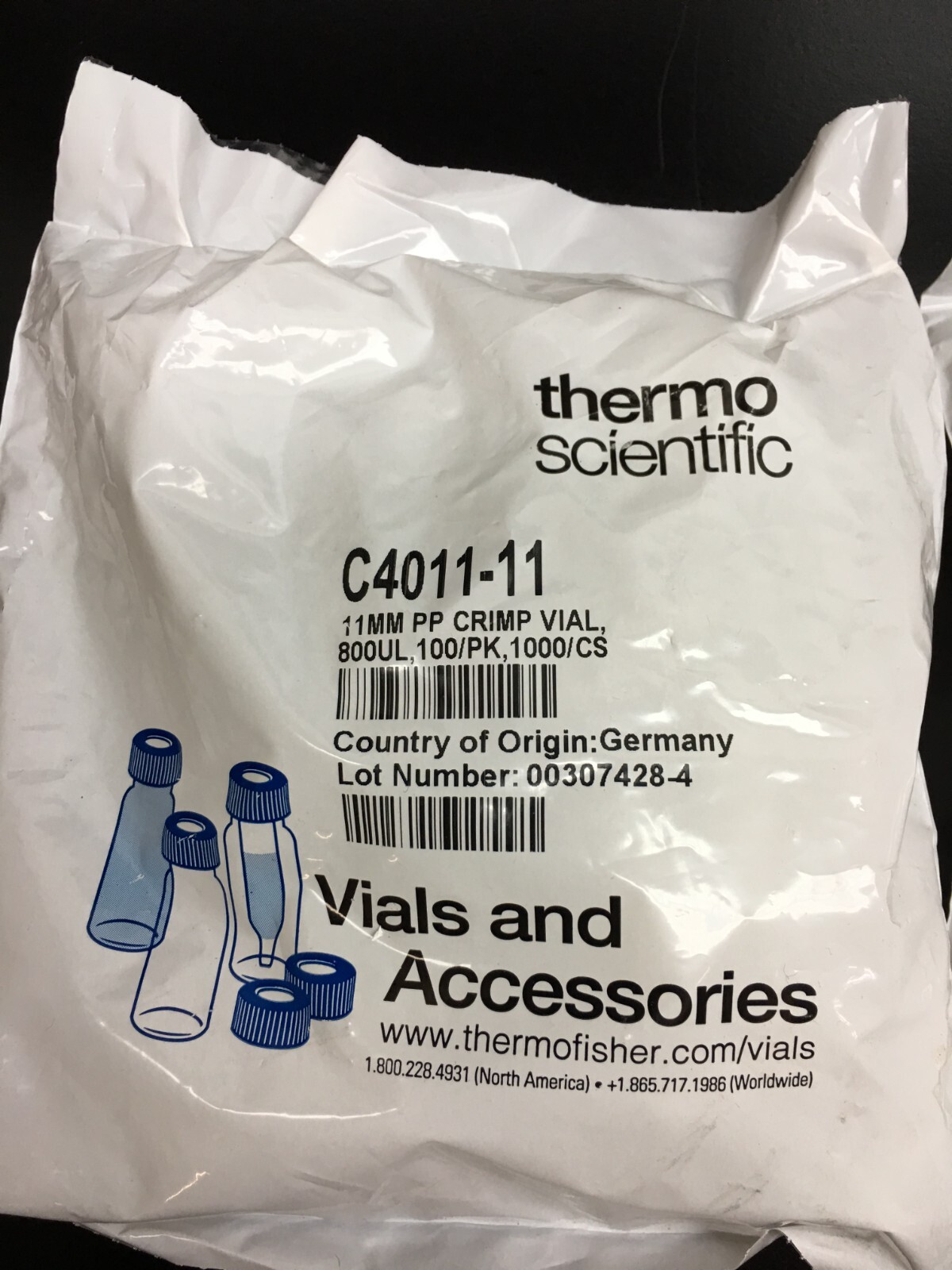 Thermo Scientific REF C4011-11 |11MM PP Crimp Vial 800uL Lot 200 PCS