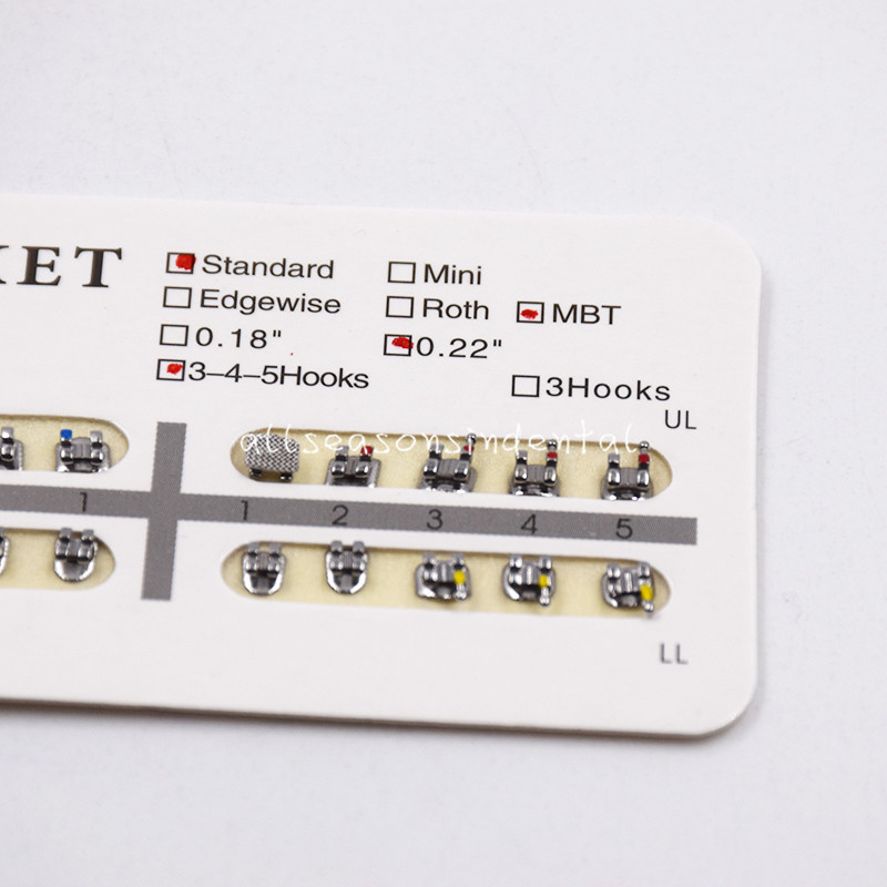 Dental Ortho Brackets Braces Metal Standard MBT 0.22»Slot 345 Hooks 1 Set/20Pcs