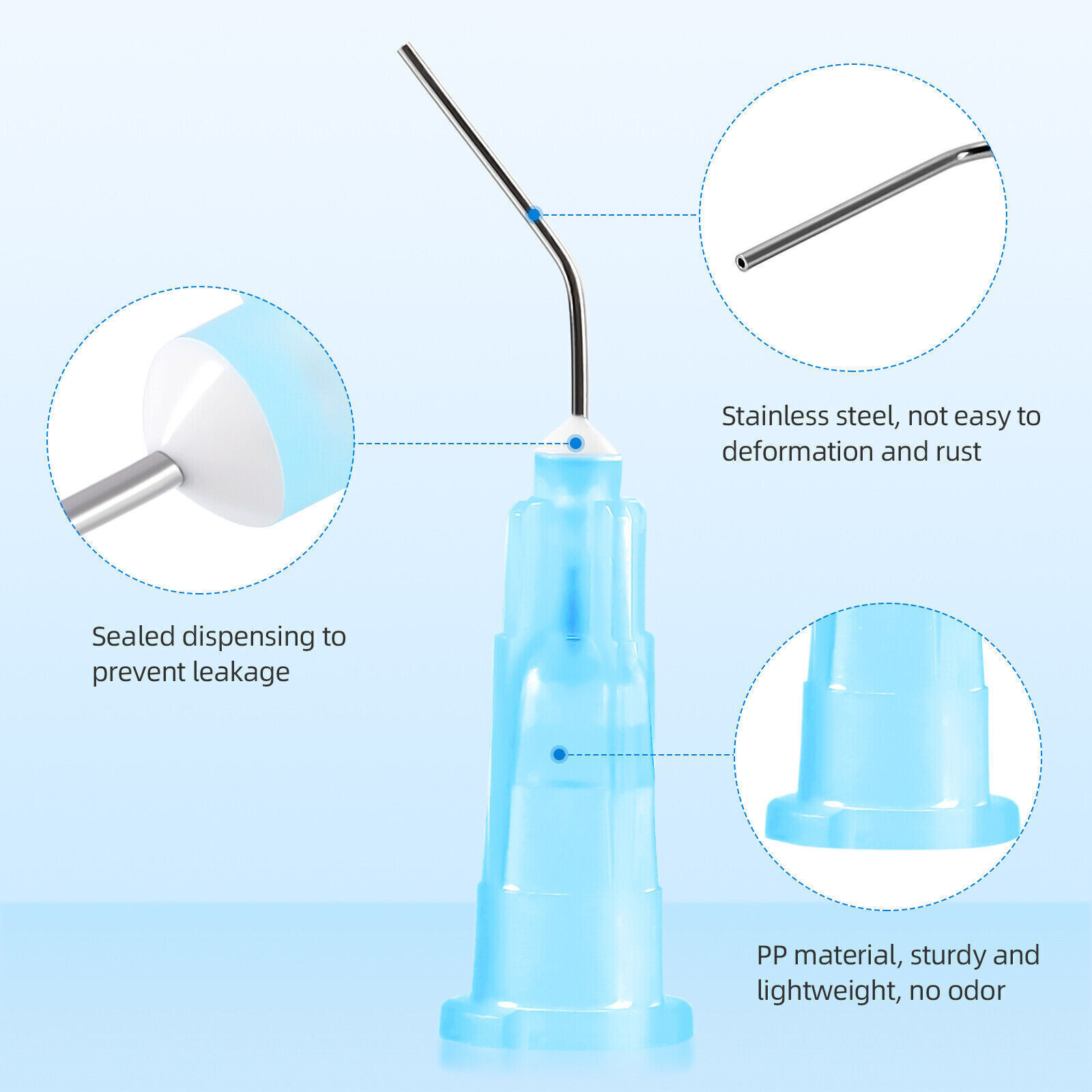 Dental Pre-Bent Flow Needle Tips For Etch Disposable Dispensing Syringe Tip