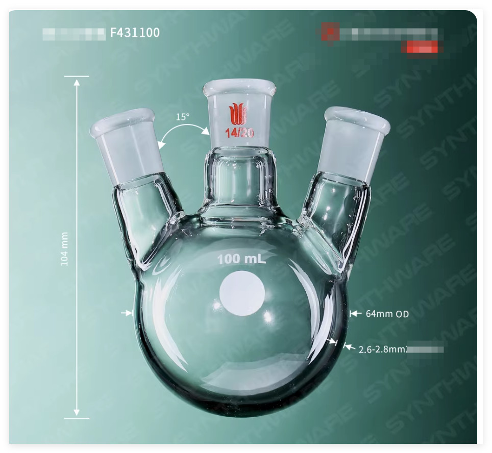 Synthware 3 WAY NECK-FLASK round flask 100ml main joint side 14/20 19/22 24/40