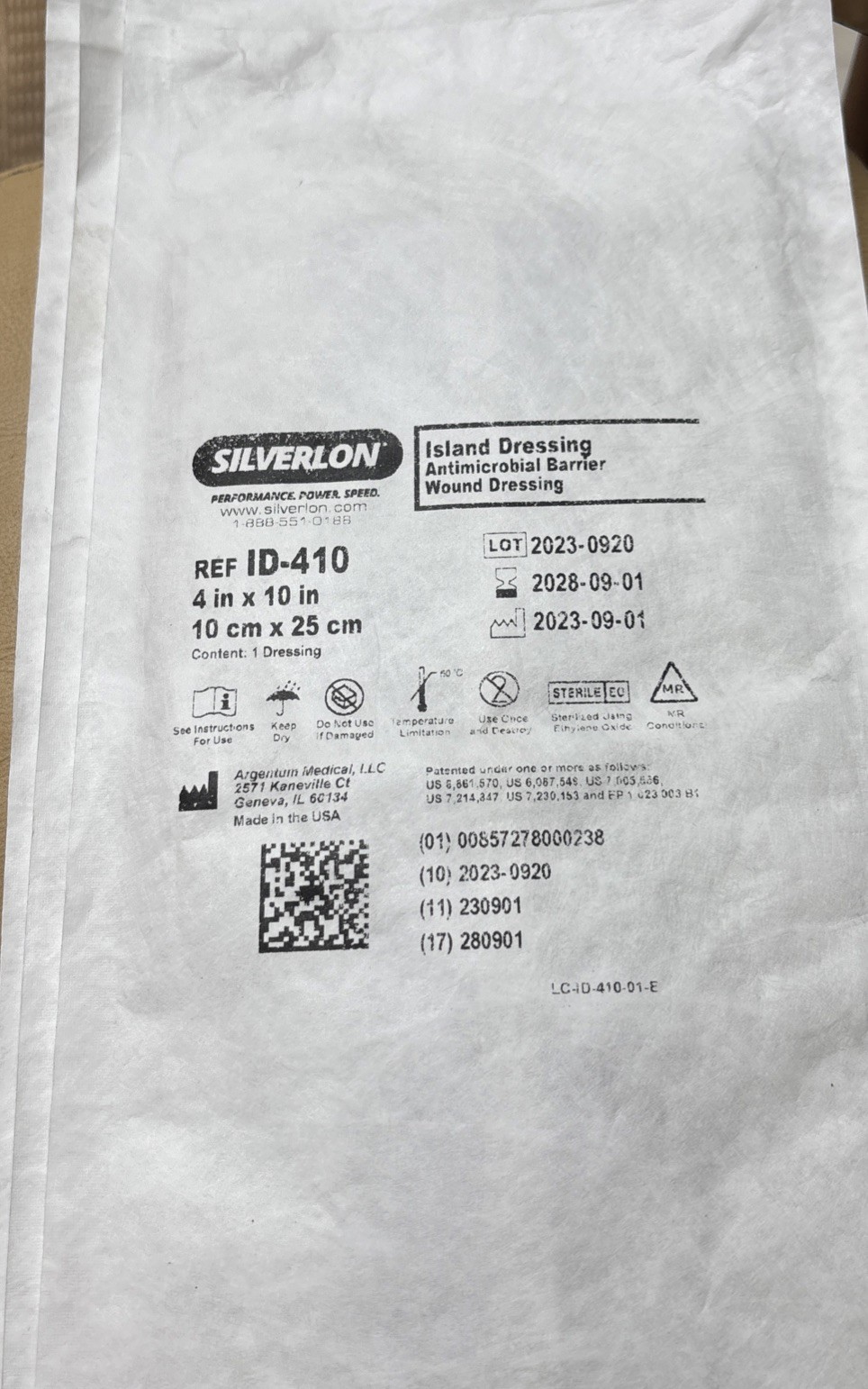 Silverlon ID-410 Antimicrobial Barrier Wound Dressing 4″ x 10″ Pk Of 3