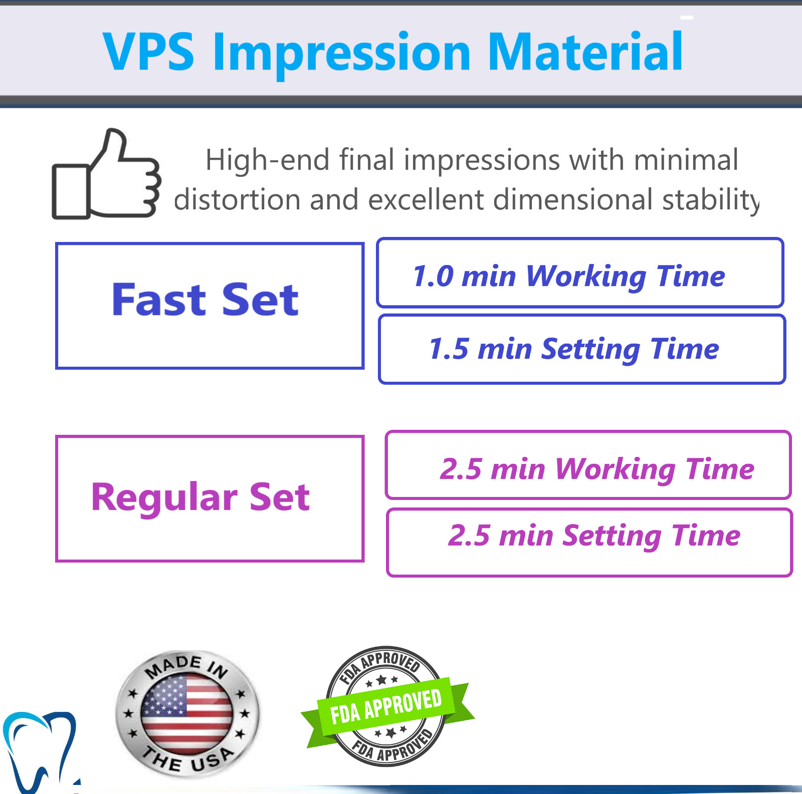 Dental VPS Monophase Regular Set Impression Material PVS All Types, Made in USA