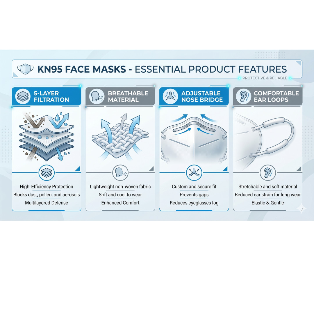 N95 Face Mask NIOSH Approved 5-Layer Disposable Protective Respirator- 50 Pack