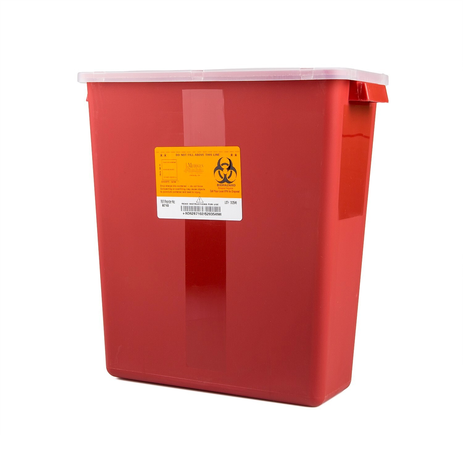 Medegen Sharps Container, 3 Gal, Large Tortuous Path Lid, 12.5″x13.5″x6″, 12/CS