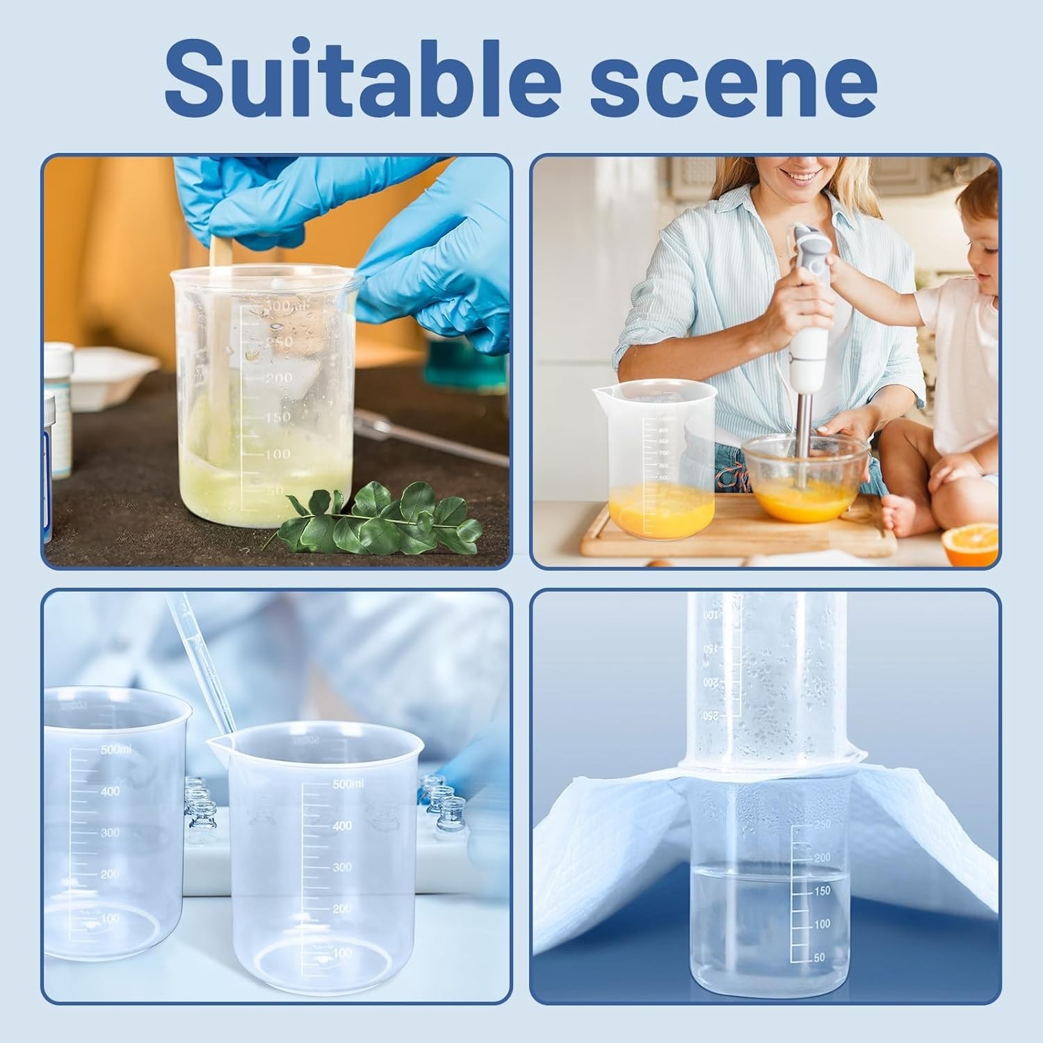 Versatile 7-Piece Clear Measuring Beaker Set (30ml-1000ml) with 20 3ml Droppers