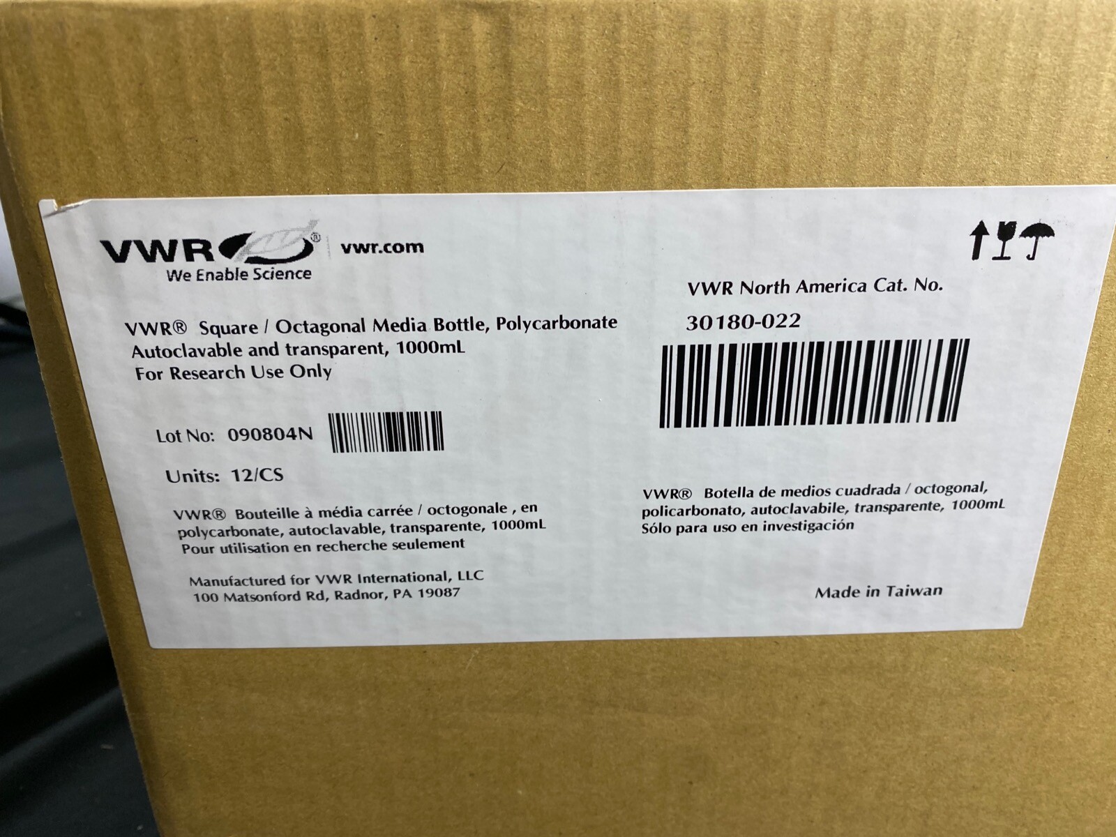 VWR 1000mL Octagonal Media Bottle PC Transparent Graduated 30180-022 (12/cs)