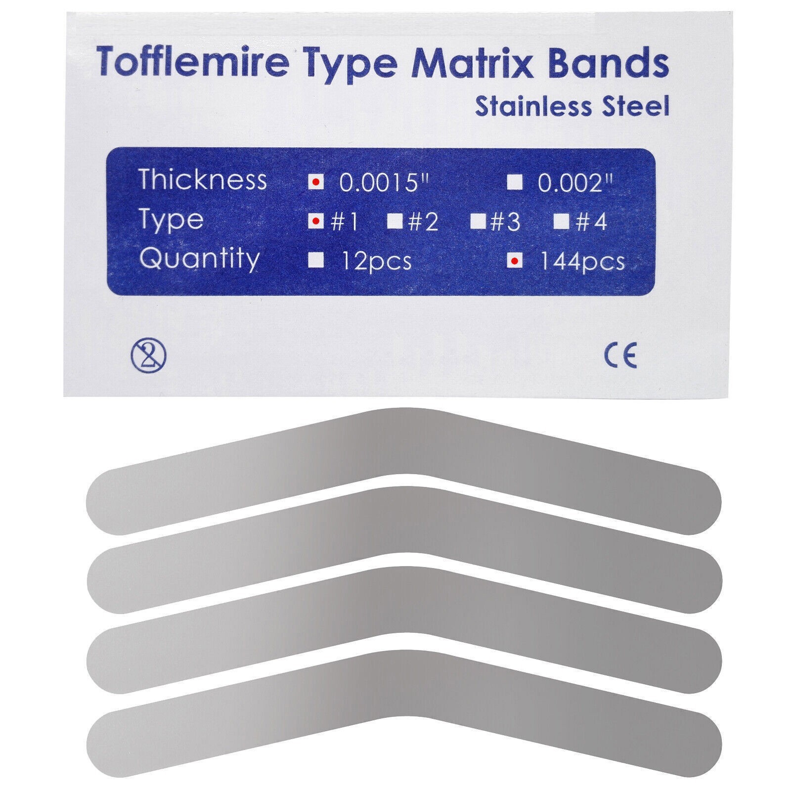 144Pc Dental Matrix Bands Tofflemire Matrices Band #1-#4 Universal Bands 0.015»