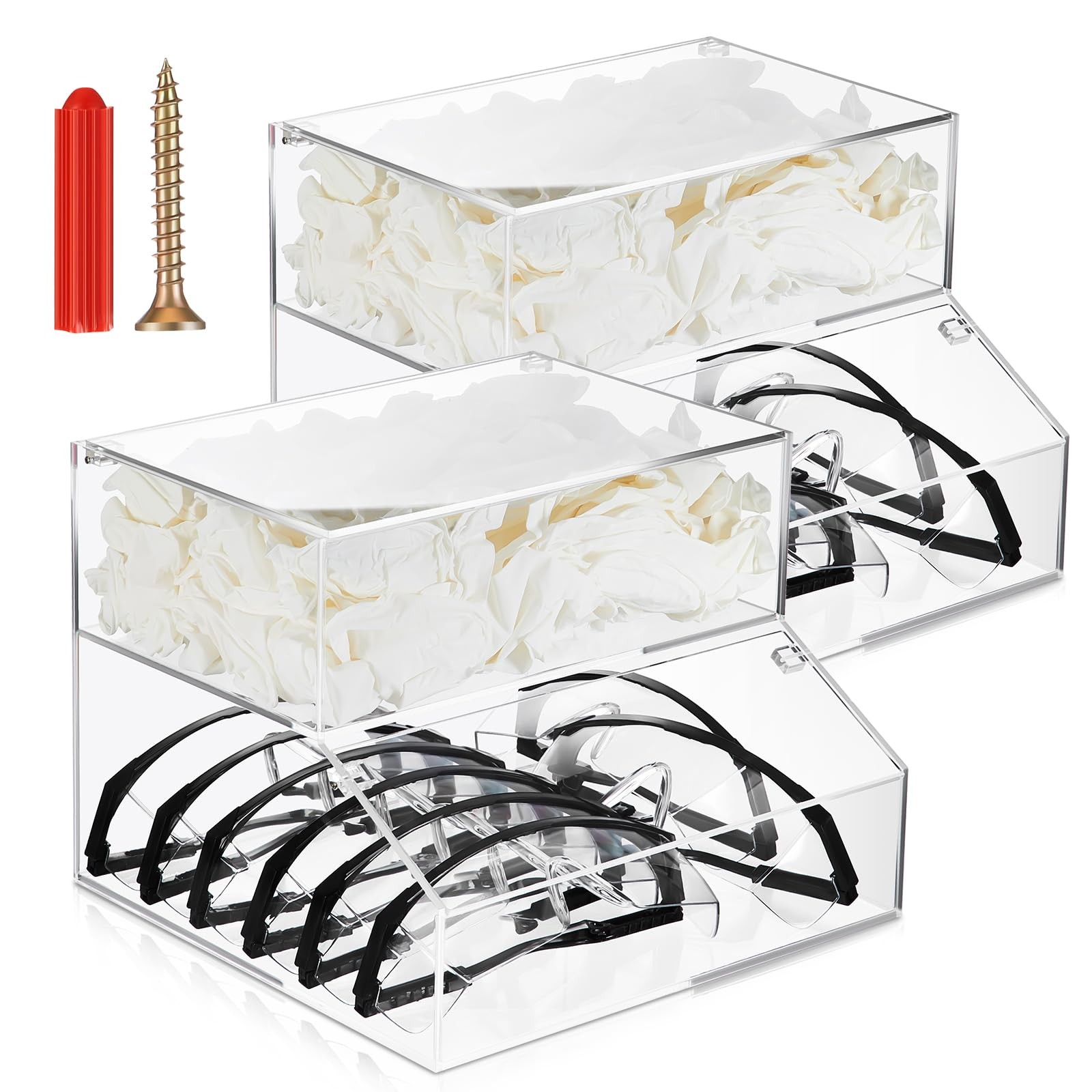 2 Pcs Acrylic Safety Glasses and Glove Holder Dispenser- 2 Compartment Contai…