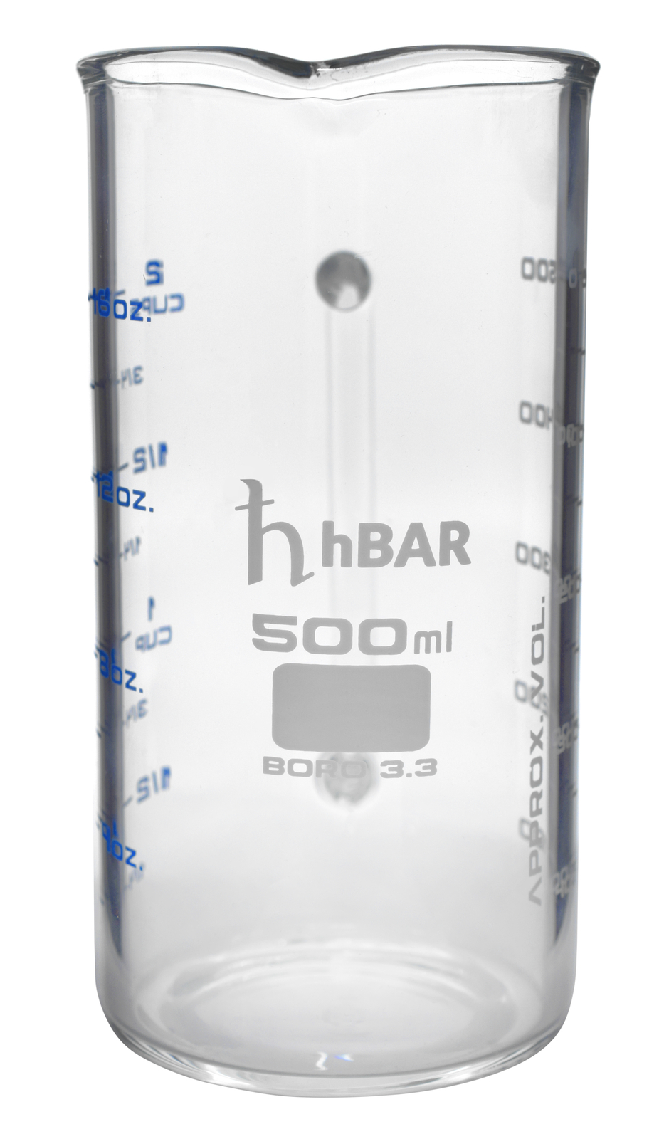Premium Beaker Mug, Tall Form, Spout – Heavy Duty Borosilicate Glass – hBARSCI