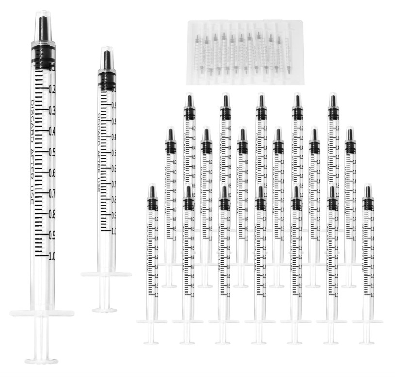 20 Pack 1ml Syringe for Liquid, 1cc Plastic Small Syringes for Scientific Labs,