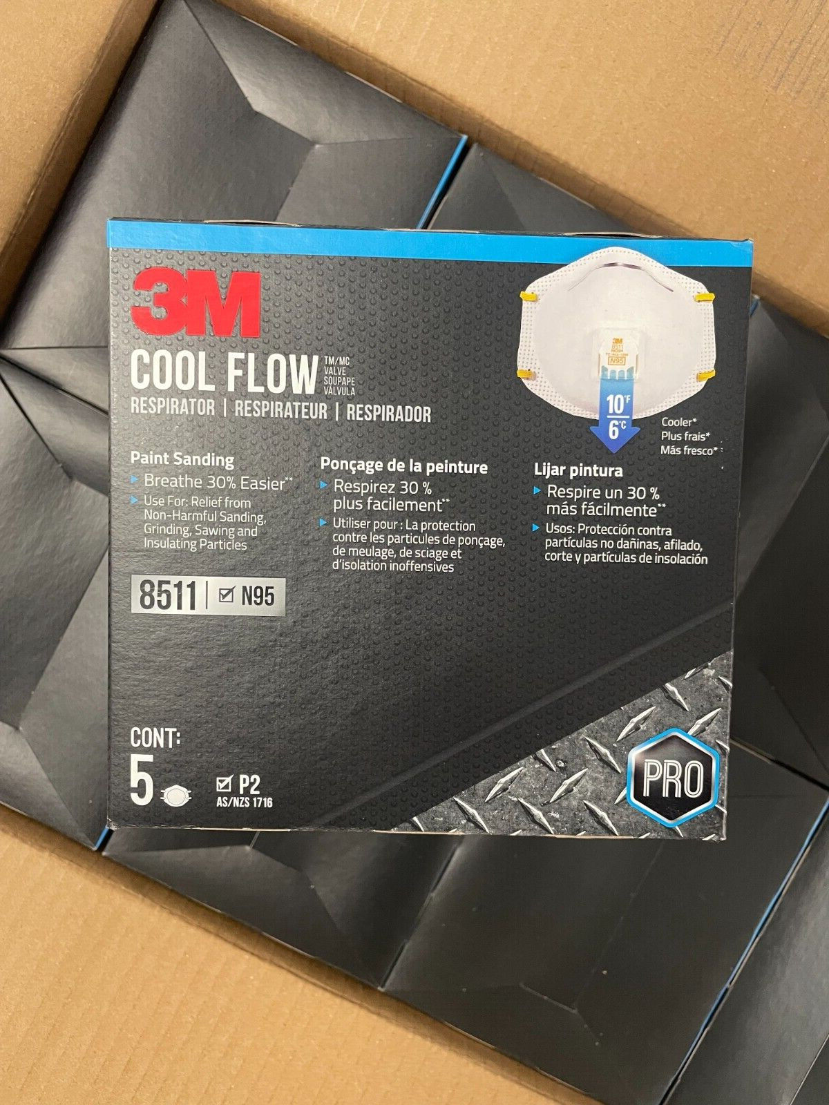 3M 8511 Cool Flow Sanding and Painting Respirator N95 Masks – Pro Series-5 Count