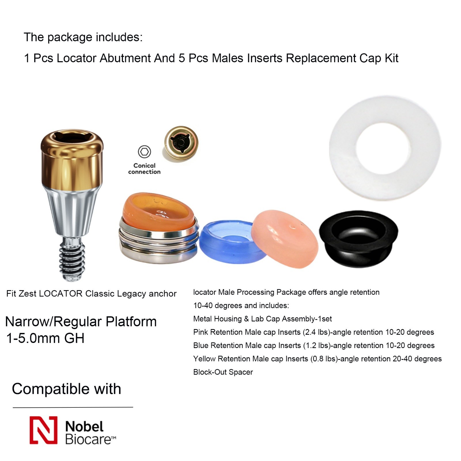 Locator Overdenture Abutment Fits Nobel Active Conical Connection NP/RP Platform