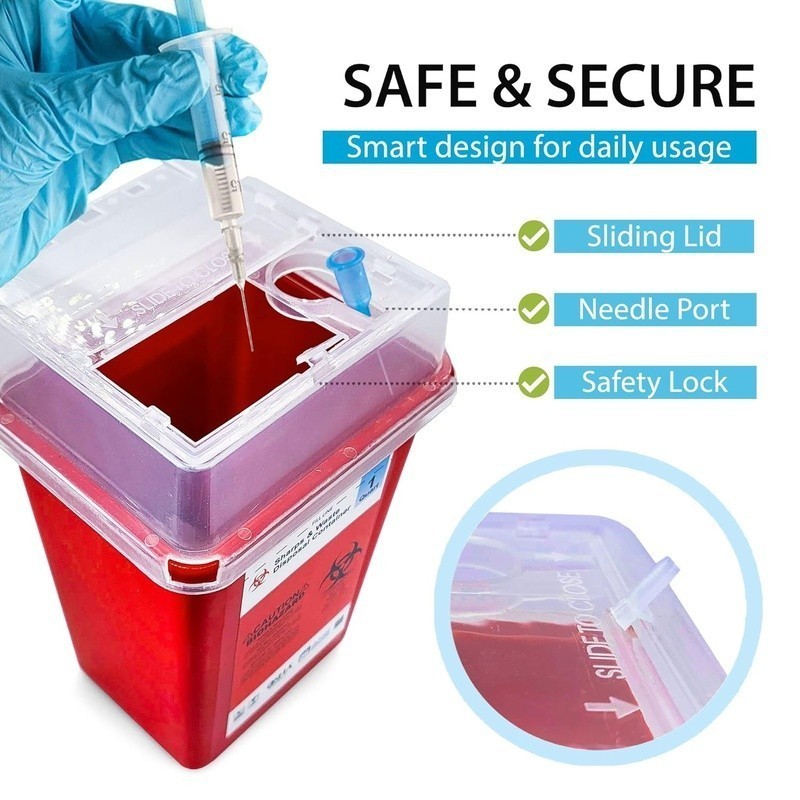 Safe Needle Disposal Container Used Sharps 1 Quart Mini Bin Travel Size